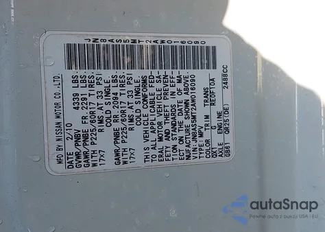 2010 Nissan Rogue Sl z USA, uszkodzony, nr VIN JN8AS5MT2AW016090